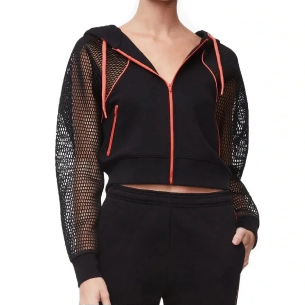 Good American Long Sleeve Mesh Full Zip Jacket Womens Size 4 XL Black‎ Red